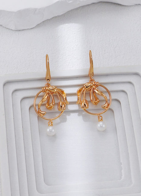 S925 Silver Tulip Pearl Earrings CE0324