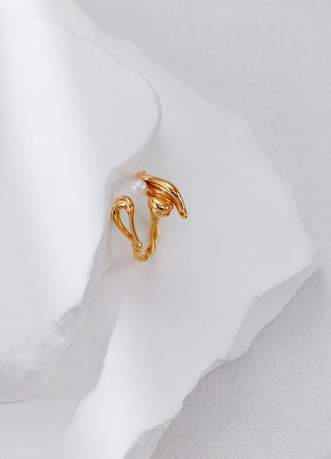 S925 Silver Tulip Pearl Ring J0385