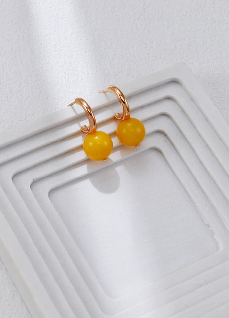S925 Silver Vintage Gold Amber Earrings CE0326