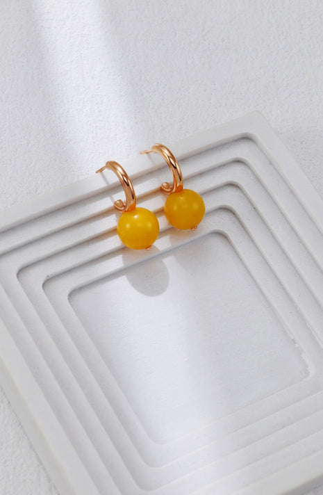 S925 Silver Vintage Gold Amber Earrings CE0326