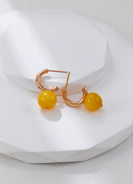 S925 Silver Vintage Gold Amber Earrings CE0326