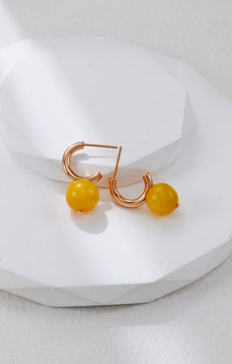 S925 Silver Vintage Gold Amber Earrings CE0326