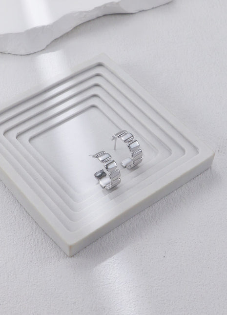 S925 Silver Square C Earrings CE0327