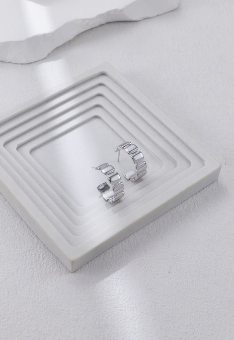 S925 Silver Square C Earrings CE0327