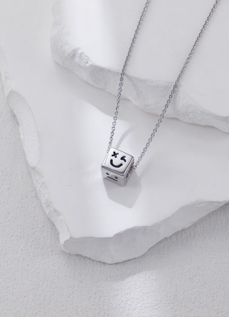 S925 Silver Square Emoji Necklace D0557