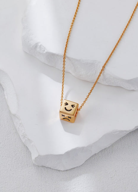 S925 Silver Square Emoji Necklace D0557