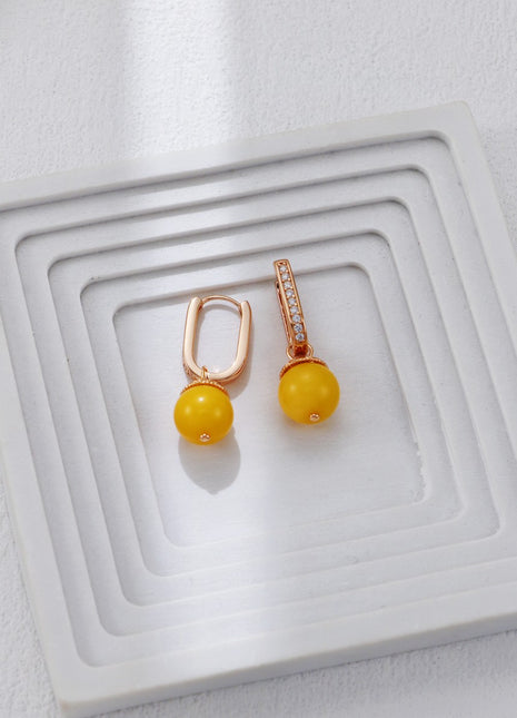 S925 Silver Earrings with Amber & Zircon CE0330