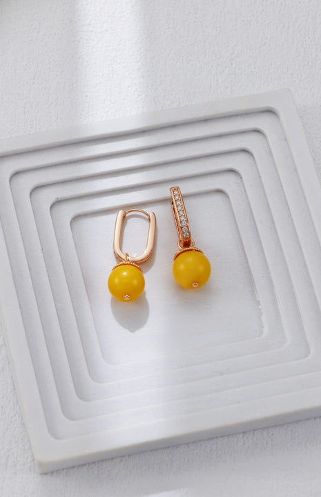 S925 Silver Earrings with Amber & Zircon CE0330