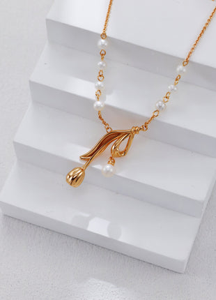 S925 Silver Tulip Pearl Necklace D0567
