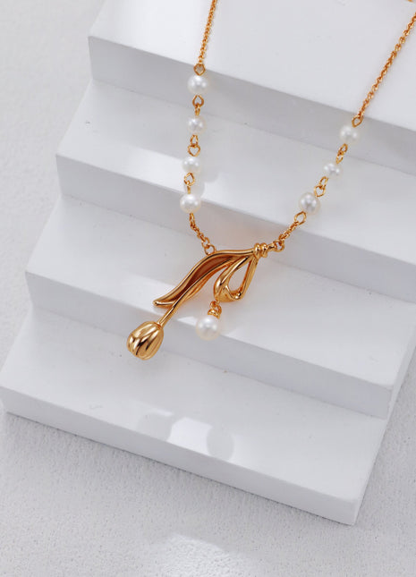 S925 Silver Tulip Pearl Necklace D0567