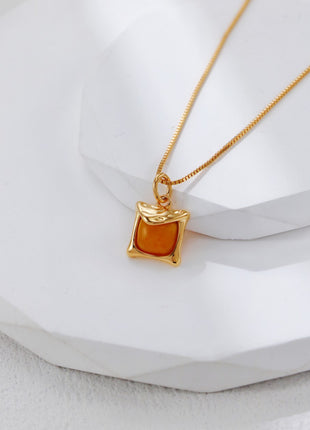 S925 Silver Vintage Gold Wax Necklace D0565