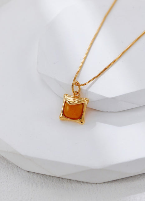S925 Silver Vintage Gold Wax Necklace D0565
