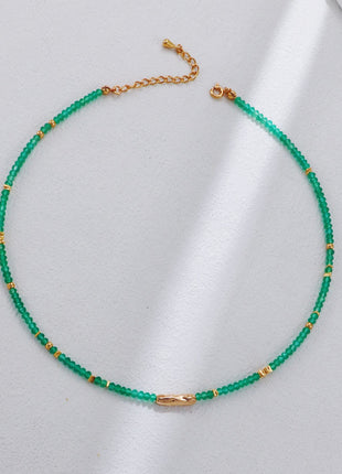S925 Silver Green Agate Necklace D0570