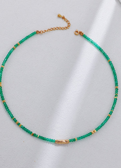 S925 Silver Green Agate Necklace D0570