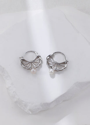 S925 Silver Feather Pearl Earrings CE0361