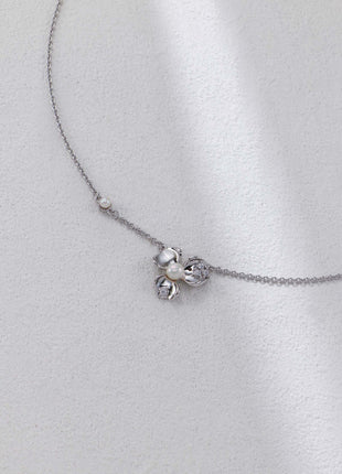 S925 Silver Petal Zircon Necklace D0582
