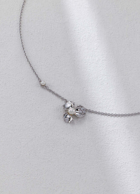 S925 Silver Petal Zircon Necklace D0582