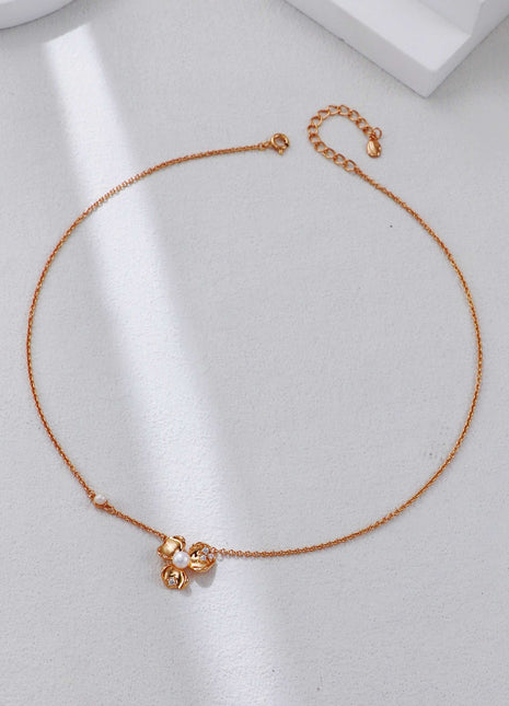 S925 Silver Petal Zircon Necklace D0582