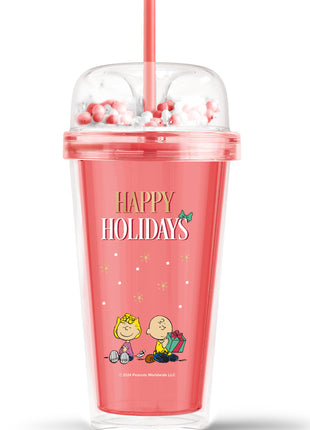 Snoopy Christmas Party Collection Double Wall Plastic Tumbler with Straw (480mL)(Red)