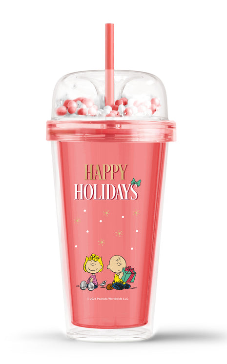 Snoopy Christmas Party Collection Double Wall Plastic Tumbler with Straw (480mL)(Red)