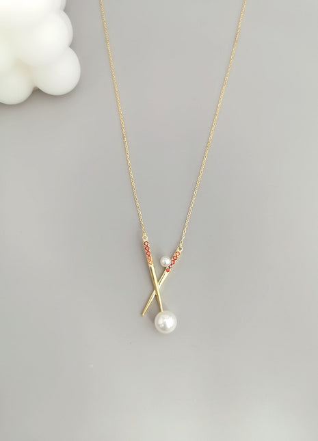 Pearl chopstick necklace D0164