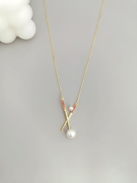 Pearl chopstick necklace D0164