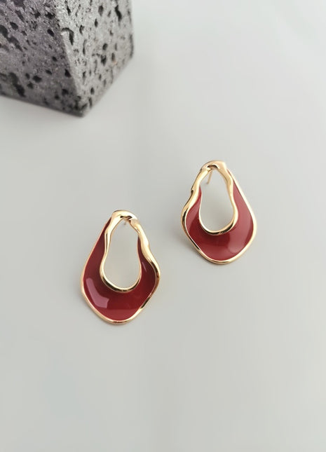 Chinese Red Enamel Earrings E0802