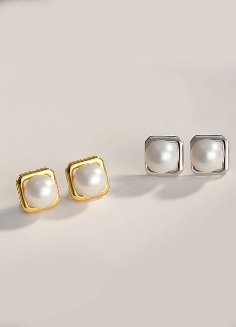 Geometric Pearl Studs E0680