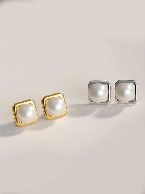 Geometric Pearl Studs E0680