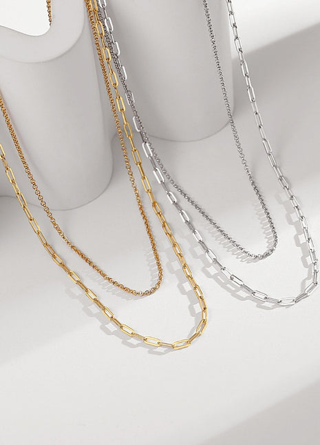 Double-layer silver necklace D0205