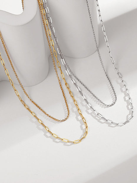 Double-layer silver necklace D0205