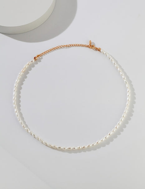 Sterling silver rice pearl necklace D0318