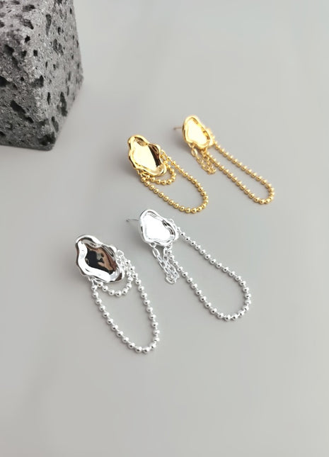 Silver Retro Gold Tassel Earrings E0779