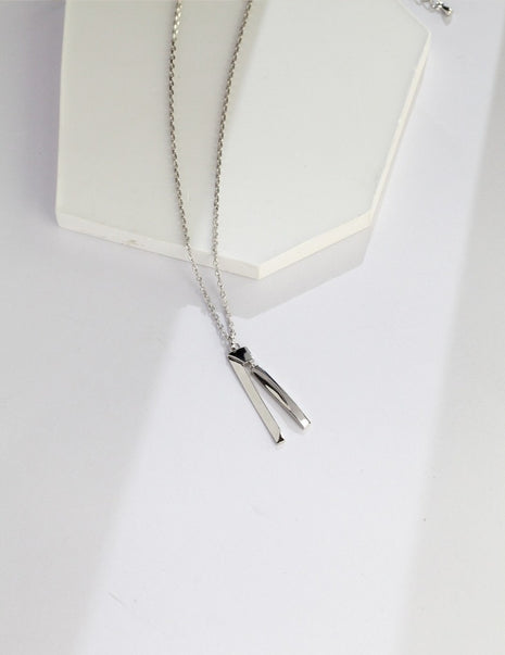 Geometric Sculpture Silver Necklace D0277