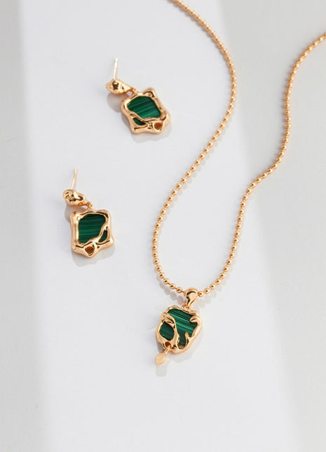 Pure silver malachite necklace D0293