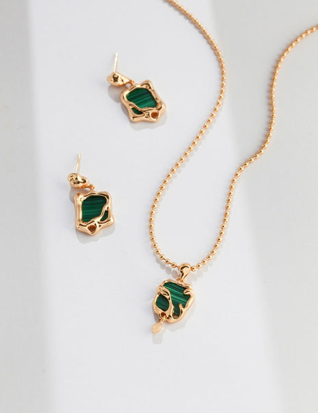 Pure silver malachite necklace D0293