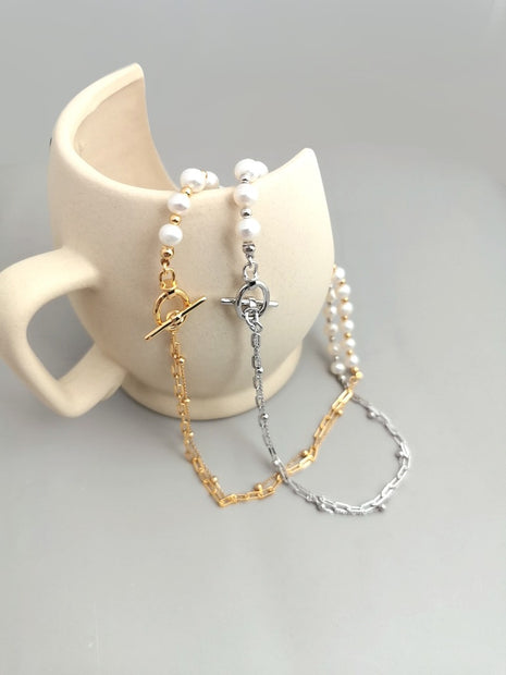 Sterling silver pearl necklace D0221