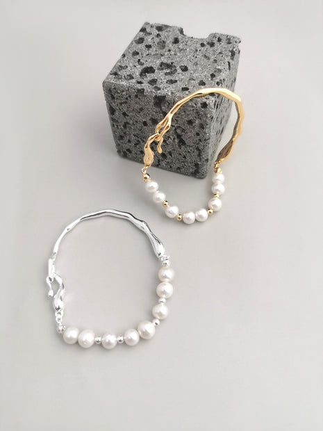 Liquid Series Silver Pearl Bracelet S0032