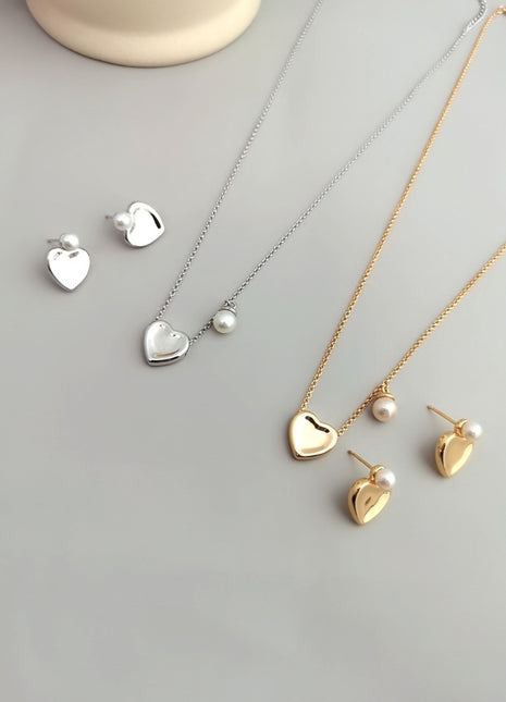 Pearl heart necklace & earrings set D0215