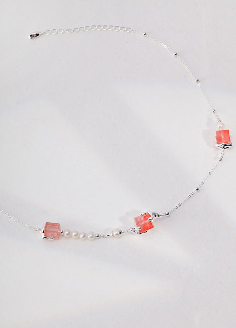 Sterling Silver Synthetic Cube Crystal Necklace YD0003