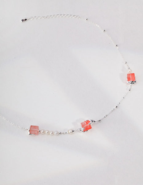 Sterling Silver Synthetic Cube Crystal Necklace YD0003