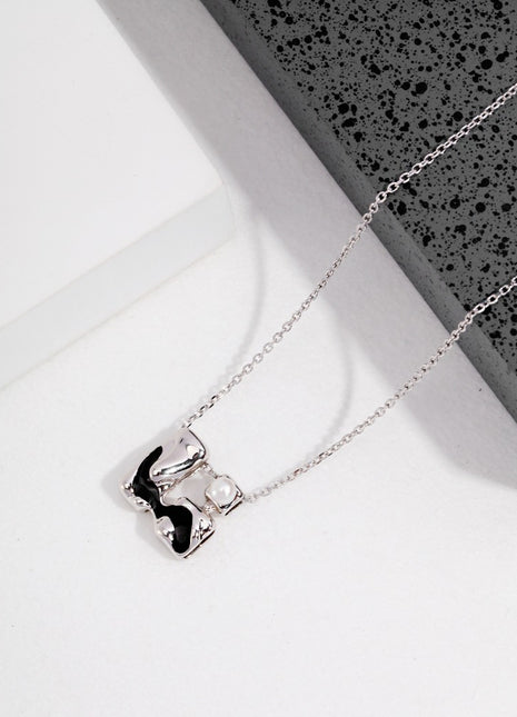 Pure Silver Black Glaze Pearl Necklace YD0010