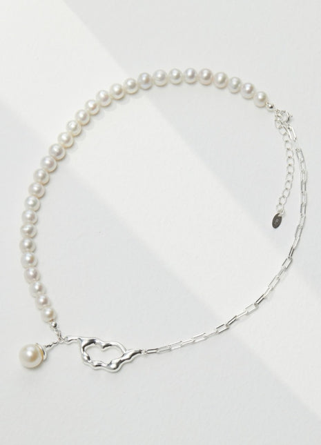10MM Pearl Silver Necklace D0219-1