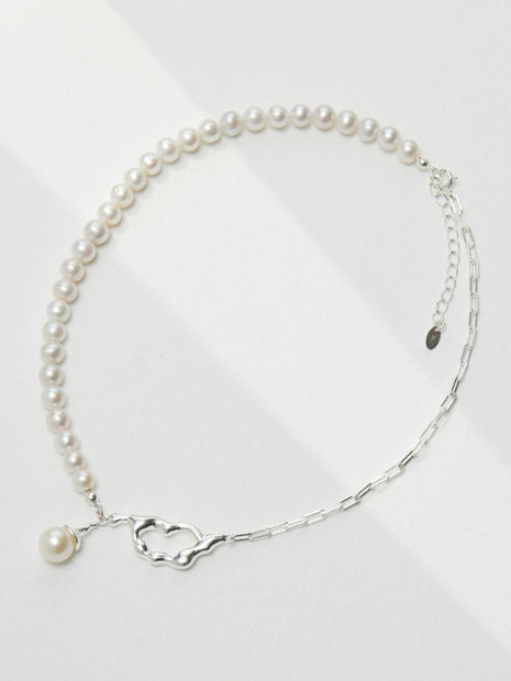 10MM Pearl Silver Necklace D0219-1