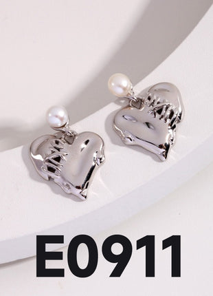 Silver heart pearl earrings E0911