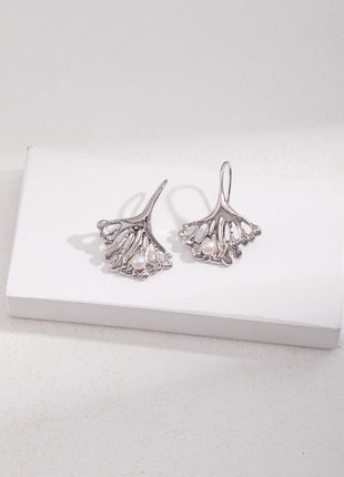 Ginkgo Leaf Silver Pearl Necklace D0385