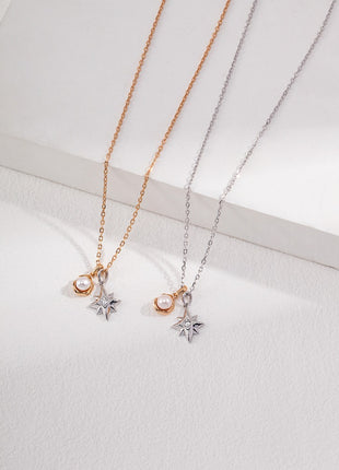 Pure Silver Twin Moon Star Necklace D0369
