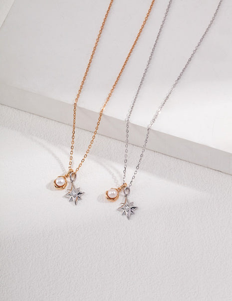Pure Silver Twin Moon Star Necklace D0369