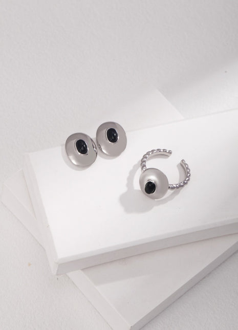 Pure silver ring with gems J0202