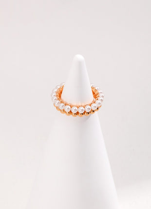 Ins Half Pearl Half Silver Ring J0218